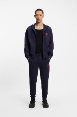 Prenda con capucha de felpa de algod&oacute;n con cremallera y etiqueta con logo, Azul oscuro