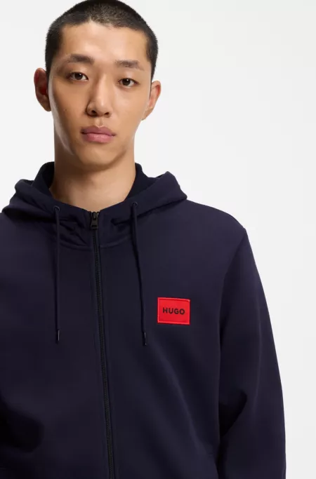 Logo-label zip-up hoodie in cotton terry