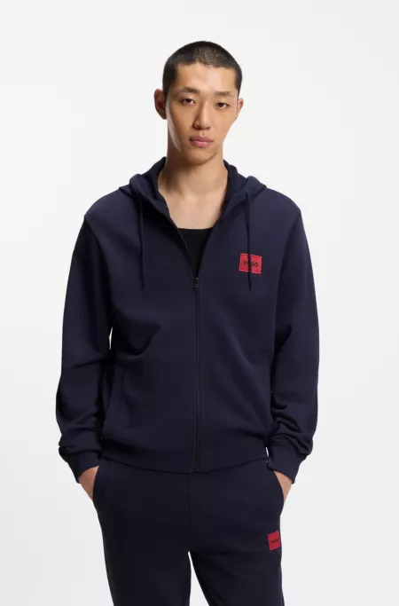 Logo-label zip-up hoodie in cotton terry