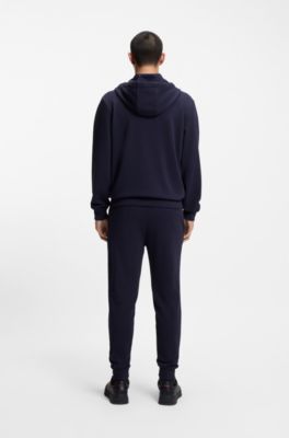 Prenda con capucha de felpa de algod&oacute;n con cremallera y etiqueta con logo, Azul oscuro