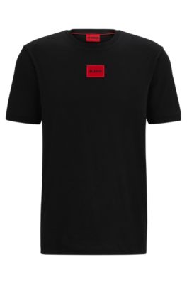 HUGO Cotton jersey T shirt with logo label Black