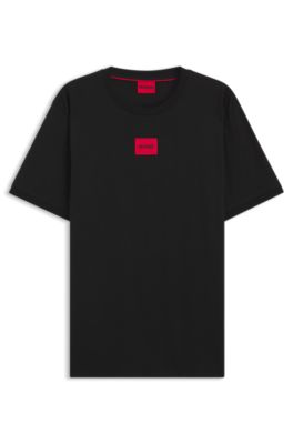 Camiseta de algod&oacute;n con etiqueta con logo tejida roja, Negro