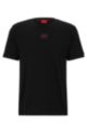 Regular-fit cotton T-shirt with red logo label, Black