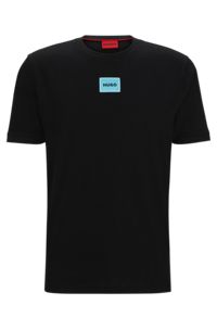 Cotton-jersey T-shirt with logo label, Black