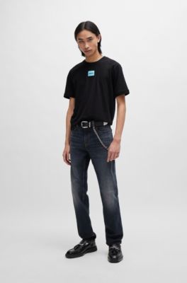 T-shirt en jersey de coton avec &eacute;tiquette logot&eacute;e, Noir