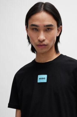 T-shirt en jersey de coton avec &eacute;tiquette logot&eacute;e, Noir