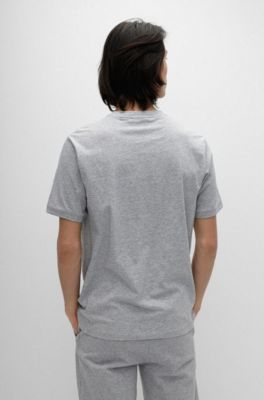 T-shirt en jersey de coton avec &eacute;tiquette logot&eacute;e, Gris sombre