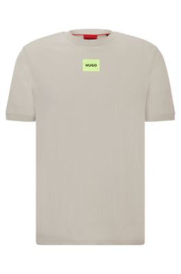 Hugo Cotton-jersey T-shirt With Logo Label In Light Grey
