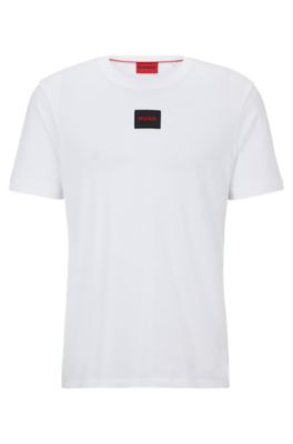 Hugo Regular-fit Cotton T-shirt With Red Logo Label In White