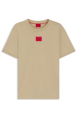 T-shirt en jersey de coton avec &eacute;tiquette logot&eacute;e, Beige
