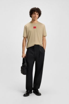 T-shirt en jersey de coton avec &eacute;tiquette logot&eacute;e, Beige