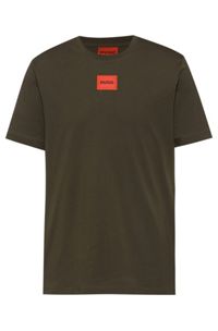 Cotton-jersey T-shirt with logo label, Dark Green