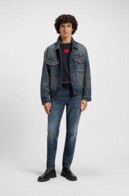 Camiseta de punto de algod&oacute;n con etiqueta con logo, Azul oscuro