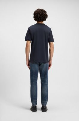 Camiseta de punto de algod&oacute;n con etiqueta con logo, Azul oscuro