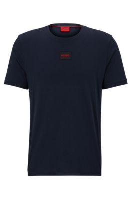 Hugo Regular-fit Cotton T-shirt With Red Logo Label In Dark Blue