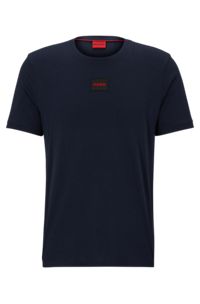 Cotton-jersey T-shirt with logo label, Dark Blue