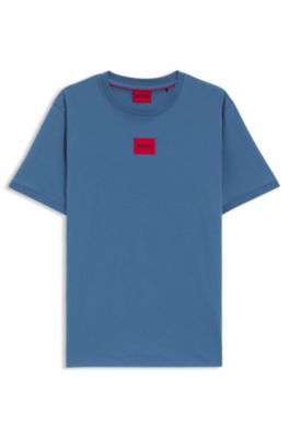 Camiseta de punto de algod&oacute;n con etiqueta con logo, Azul