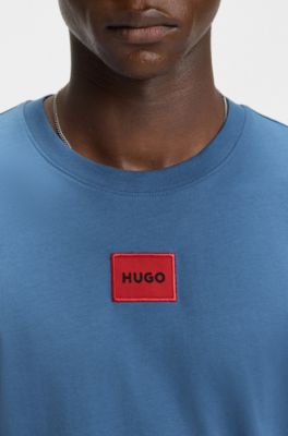 Camiseta de punto de algod&oacute;n con etiqueta con logo, Azul