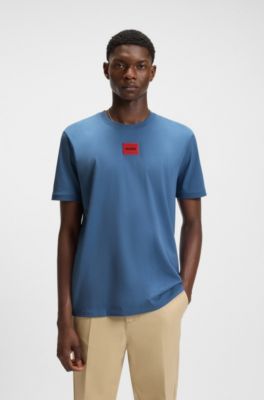 Logo-label T-shirt in cotton jersey, Blue