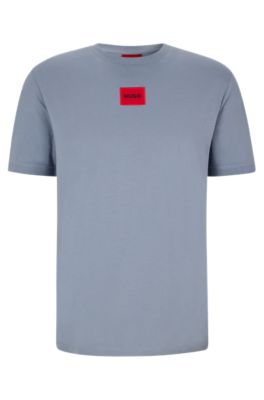 Hugo Boss Regular-fit Cotton T-shirt With Red Logo Label In Blue