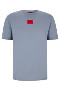 Cotton-jersey T-shirt with logo label, Blue