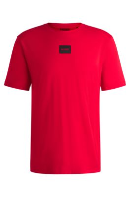 Camiseta de algod&oacute;n con etiqueta con logo tejida roja, Rojo