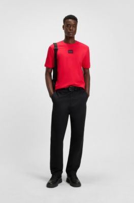 T-shirt en jersey de coton avec &eacute;tiquette logot&eacute;e, Rouge