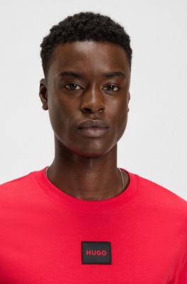 T-shirt en jersey de coton avec &eacute;tiquette logot&eacute;e, Rouge