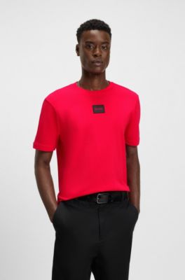 T-shirt en jersey de coton avec &eacute;tiquette logot&eacute;e, Rouge