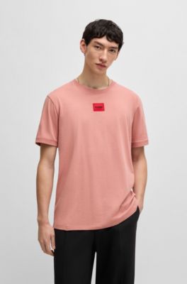 Camiseta de punto de algod&oacute;n con etiqueta con logo, Rosa claro
