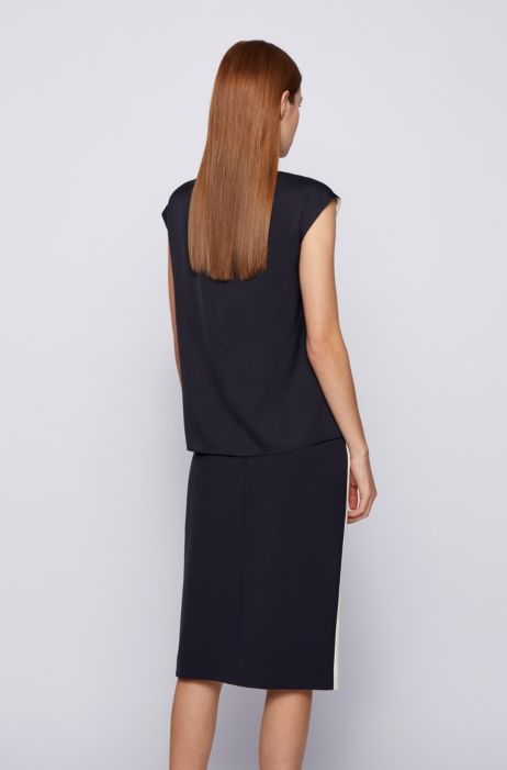 Boss Color Blocked Top In Stretch Silk With Cap Sleeves 