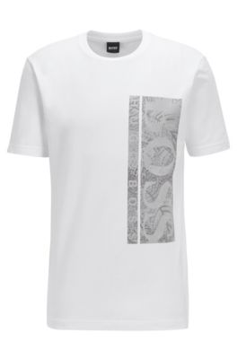 Hugo Boss Stretch-cotton T-shirt with botanical logo artwork. 1