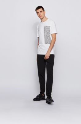 Hugo Boss - Stretch-cotton T-shirt with botanical logo artwork