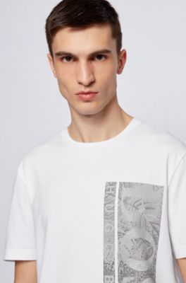 Hugo Boss Stretch-cotton T-shirt with botanical logo artwork. 5