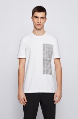 Hugo Boss Stretch-cotton T-shirt with botanical logo artwork. 2