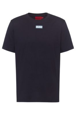 Hugo Boss - Regular Fit T Shirt In Organic Cotton With Centered Logo - Dark Blue