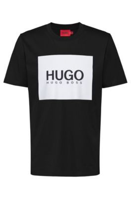 Hugo HUGO BOSS - REGULAR FIT T SHIRT IN COTTON JERSEY WITH LOGO PRINT - BLACK
