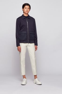 Hugo Boss Cotton-blend zip-up sweatshirt with patched pockets. 1