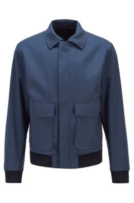 Hugo Boss - Blouson Style Slim Fit Jacket In Stretch Wool With Silk - Dark Blue