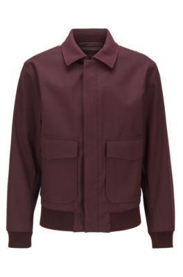 Hugo Boss - Blouson Style Slim Fit Jacket In Stretch Wool With Silk - Dark Red
