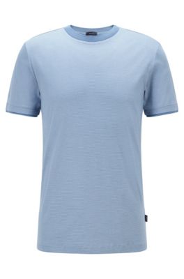 BOSS - Slim-fit T-shirt in fine-striped cotton interlock