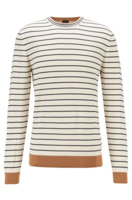 HUGO BOSS HUGO BOSS - COTTON SWEATER WITH STRIPES AND COLOR BLOCKING - BEIGE