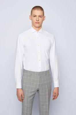 BOSS - Performance-stretch slim-fit shirt in Italian dobby