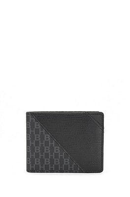 BOSS - Card holder in monogram-printed and embossed Italian leather