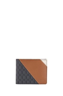 BOSS - Card holder in monogram-printed and embossed Italian leather