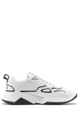 HUGO HUGO BOSS - LEATHER TRAINERS WITH CONTRASTING TRIMS AND LOGO COUNTER - WHITE