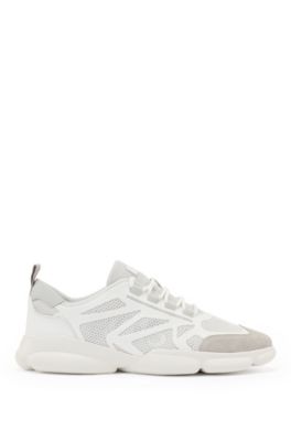 Hugo Boss HUGO BOSS - LOW TOP TRAINERS WITH HONEYCOMB MESH AND LOGO DETAILS - WHITE