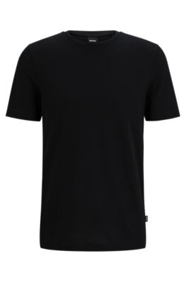 Hugo Boss Cotton-blend T-shirt With Bubble-jacquard Structure In Black