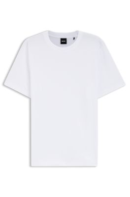 Bubble-jacquard structure T-shirt in a cotton blend, White