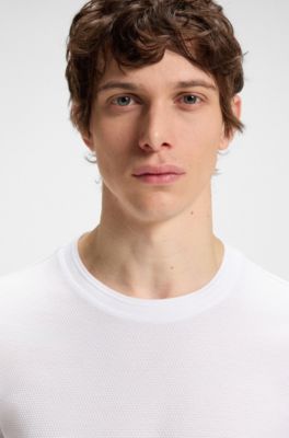 Bubble-jacquard structure T-shirt in a cotton blend, White